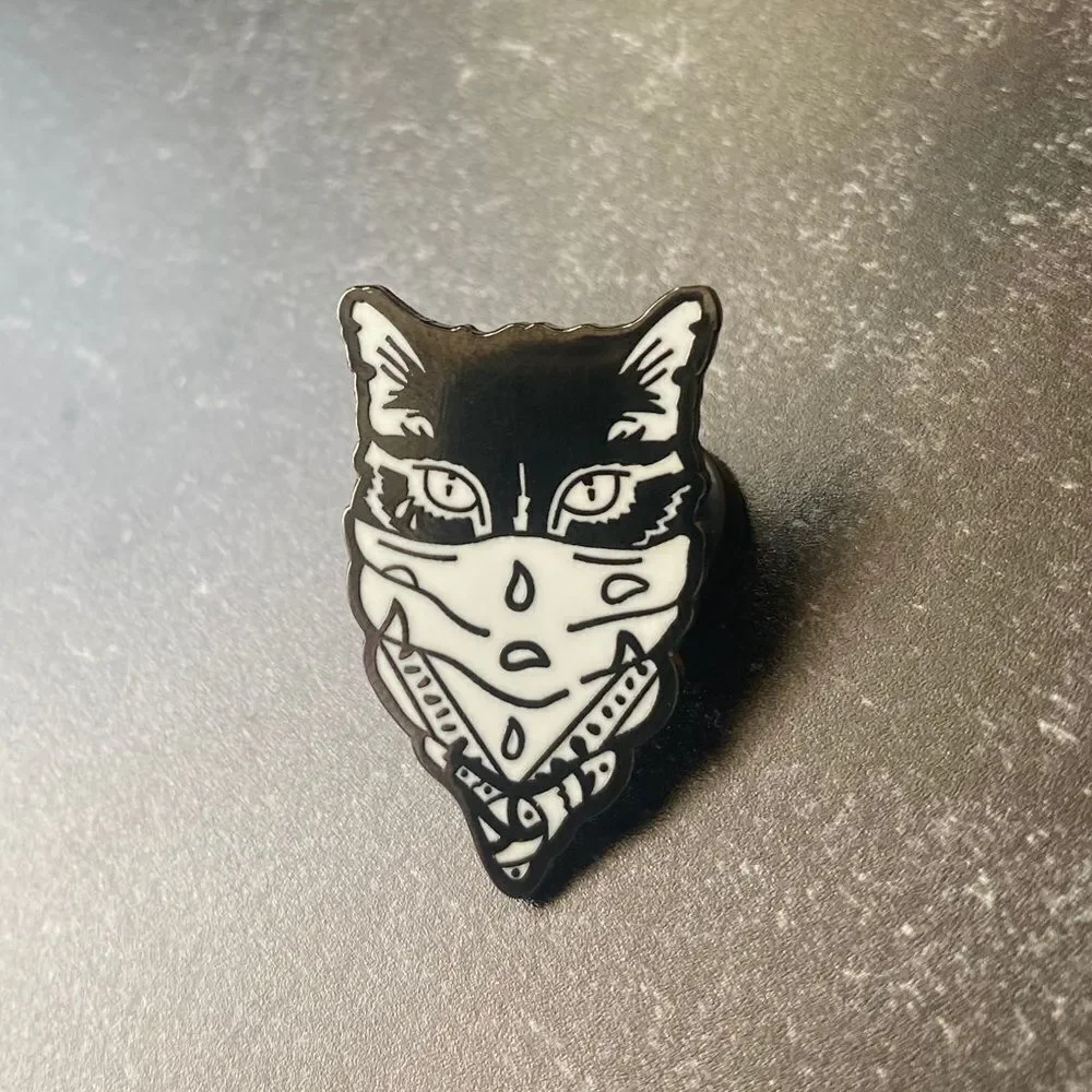 COVID Masked Cat Kitty Black Enamel Pin/ Brooch